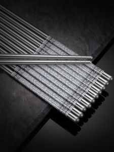 6 Pairs Stainless Steel Chopsticks Dishwasher Safe - 22.5Cm/8.8Inch Reusable Metal Non-Slip Chopstick Blue & White Pattern Chi