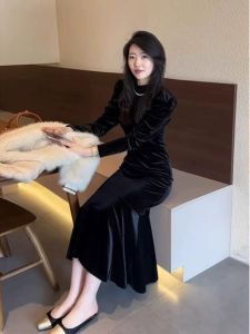 Elegant Velvet Long Sleeve Dress Winter
