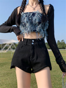 High Waist A-Line Short Shorts Womens Summer Thin Cotton Stretch Denim High Waist Slimming Hot Pants Casual Straight Leg Jeans