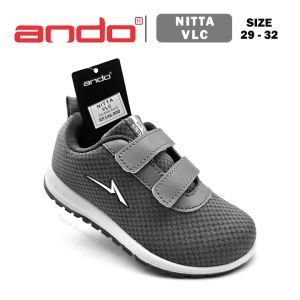 Sepatu Sekolah Anak TK SD Laki Laki/Perempuan – ANDO – NITTA VLC – Size 29-32 – Sneakers – Sport – Fashion Dark Grey