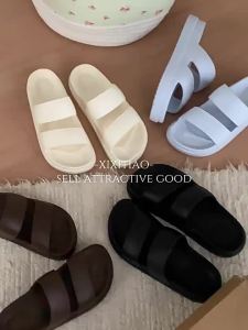 XIXITIAO Personality ins Simple and Comfortable Double Strap Slippers for Men and Women Summer Outdoor One-Strap Beach Shoes EVA Platform Sandals