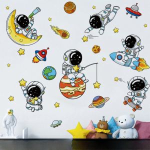 Solar System Starry Night Cosmic Self-Adhesive Wall Stickers Astronaut Childrens Room Living Room Primary School Classroom Decorations