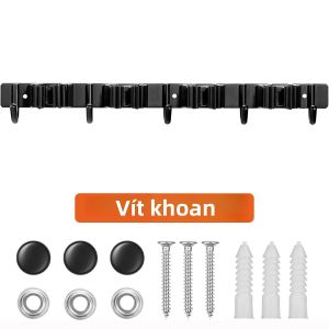 Giá Để Dụng Cụ Bằng Kim Loại Chịu Lực Với 4 Khe Và 5 Móc Treo Tường Dụng Cụ Làm Vườn Màu Đen Cây Lau Nhà Chổi Nhà Để Xe Thiết Bị Sắp Xếp Lưu Trữ