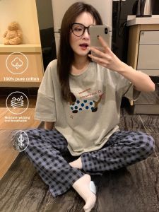 MiiOW | Pure Cotton Summer Sleepwear Womens Short Sleeve Pants Set Cute Cartoon Dachshund Home Clothes MiiOW Cat Person Sweet Style