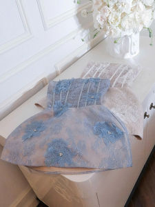 French Style Lace 3D Flowers Strapless Summer Dress