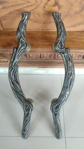 Handle Pintu Rumah Kuningan Antik Motif Kayu Ukir 52 cm 2 pcs