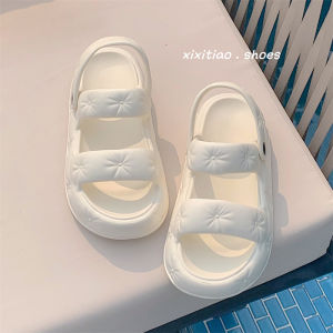 Womens Thin Thin Slip-on Shoes Eva Thick Sole Double Strap Sandals Summer Outwear Fashion All-Matching Non Slip Two-Way Sandals