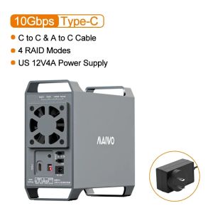 MAIWO Aluminum 3.5" HDD Case 10gbs Dual Bay External Hard Drive Enclosure Support RAID 0 /1 /LARGE / Normal 4 RAID Mode HDD box