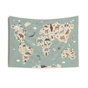 VIKAMA Fantasy World Map Tapestry Polyester Fiber Medieval Castle Forest Printed Wall Carpet Retro Anime Style Home Decoration