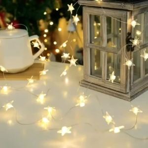 1PC 2M20LED Star Copper Light String Room Decoration Fairy Lights Christmas Xmas Decorative Garland LED String Light AA Battery