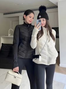 LULU Womens Lightweight down Jacket Sporty Outdoor Warm Coat for Running Hiking Yoga Short Style White Duck down Filling