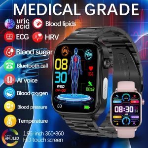 2024 New AI Medical Diagnosis Blood Glucose Smart Watch Men ECG+PPG Blood Lipid Uric Acid Voice Bluetooth Call Health Smartwatch