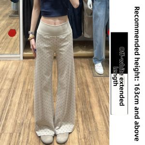 YISOF | Pink Dots Flared Light Summer Pants Slim Fit for Petite