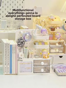 Creative Desktop Hole Board Organizer Rack Office Workstation Pen Holder Stationery Storage Box Rectangular Plastic Divided Design