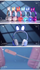 Tai nghe chụp tai bluetooth Cute Rabbit  tai nghe thỏ không dây siêu dễ thương có đèn led đổi màu cực đẹp tai thỏ đáng yêu có mic đàm thoại cao cấp