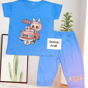 Setelan anak Cewek dan Cowok usia 1-8 tahun Edisi Labubu Car bahan Babyterry