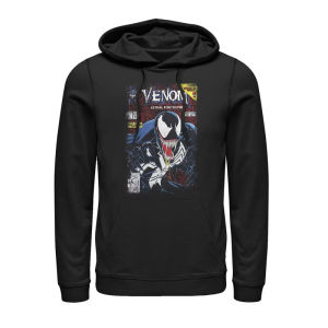 Mens White Hoodie with Venom and Symbiotic Facial Design and Black Splash Effect Superhero Pattern Pullover Marvel