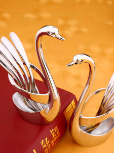 Thickened Stainless Steel Swan Base Fruit Fork Creative Cute Fork Storage Bracket Home Dining Utensils Fruit Stick Holder
