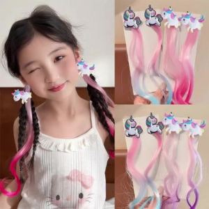 2PCS Lovely Princess Unicorn Multicolour Wig Girls Hairpins Cute Kids Headwear Gift Hair Clips Barrettes Hair Accessories