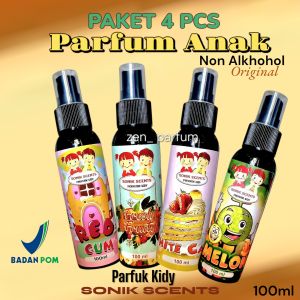 Paket 4 pcs Parfum Anak Non Alkhohol Sonik Scents Bpom 100ml Selain Wangi Mengandung Skin Nice Castor Oil dan Niacinamide