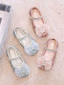 รองเท้าเด็กผู้หญิง Crystal Princess รองเท้าเด็กผู้หญิงแบบสวมหัวเหลี่ยมพื้นยางฤดูใบไม้ผลิและฤดูใบไม้ร่วง