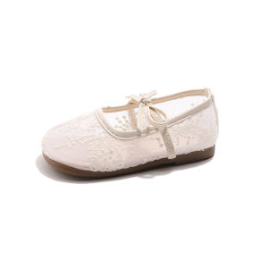 New Spring Kids Single Shoes Sweet Lace Bow Baby Girls Nude Shoes Ventilate Thin Children Flat Shoes