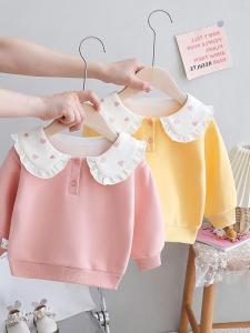 Childrens Winter Clothes Girls Heart Collar Sweatshirt Baby Fleece Lined Base Layer Loose Overhead Baby Clothes