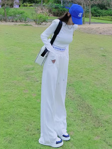 White Drapey Wide Leg Floor Length Pants Spring New Design Loose Casual Versatile Straight Cut Long Trousers for Women