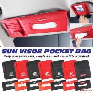 Car Sun Visor Pocket Bag Organizer Leather Tissue Pen Card Sunglasses Receipt Clip Holder PERODUA PROTON HONDA TOYOTA