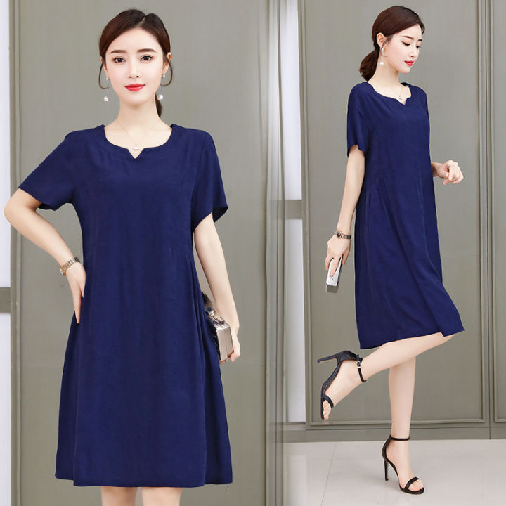 Middle-Aged Ladieswear Artificial Cotton Skirt Noble Noil Poplin Dress ...