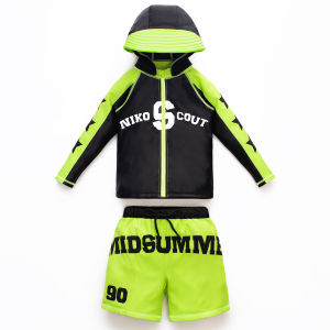 nikoscout | Fluorescent Color Long Sleeve Split Sunscreen Quick-Dry Boys Swimsuit