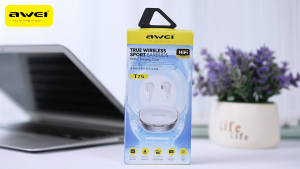 Awei T75หูฟังบลูทูธ5.4แนวสปอร์ตหูฟังเอียบัดไร้สายหูฟังบลูทูธมินิ TWS พร้อมกล่องชาร์จไมโครโฟนรองรับการโทรหูฟังสำหรับ Iphone วิดีโอ Huawei Samsung