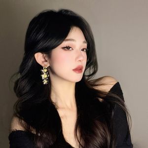 Exaggerated Long Metal Flower Earrings & Lightweight Luxury Ear Studs