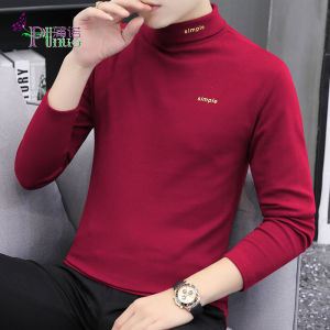 เสื้อยืดคอกลมแขนยาวผ้าฝ้ายหนาสีแดงสำหรับผู้ชาย ทรงหลวม ดีไซน์พิมพ์ลาย ทรงปกติ ผลิตจากผ้าฝ้ายผสมโพลีเอสเตอร์