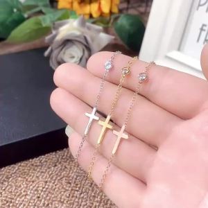 Huitan Simple Single Chain Bracelet for Women Fancy Cross Charm with Shiny CZ Fashion Versatile Female Hand Jewelry Wholesale