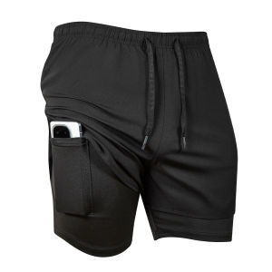 กางเกงกีฬาขาสั้นกางเกงวิ่งผู้ชายเรียงรายไปด้วยกางเกงขาสั้นบาสเก็ตบอลสองชิ้นปลอมป้องกันแสงสามจุด