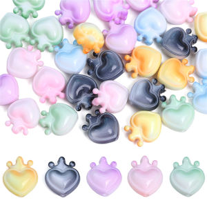 4Pcs 17X19Mm Đôi Đầy Màu Sắc Acrylic hạt vương miện Trái Tim Quyến Rũ Cho Bông Tai Vòng Đeo Tay Keychain DIY làm đồ trang sức