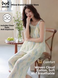 MiiOW | Bộ Đồ Ngủ Mùa Hè Thoáng Khí Bằng Cotton Có Lót Dạng Camisole