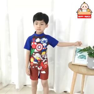 Cartoon Spiderman Short Sleeve Baby Swimming Suit baby boy Baju Renang Budak Swimming Suit Kids boy Baju Swimming Budak