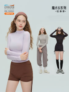 Womens Fitness Clothing Top Sleeveless High Elasticity Breathable Ultra-light Long Sleeve Half High Collar Yoga Sportswear