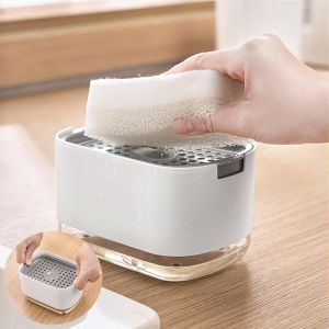Soap Dispenser Box Press Dispenser Scrubbing Liquid Container Kitchen Bathroom Automatic Detergent Foam Box with Sponge Holder