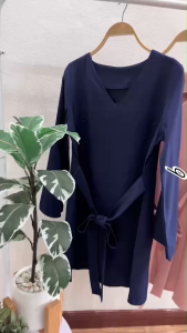 เดรสคอวีแขนยาว TT9598