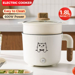 1.8L Electric Cooker 600W Non-Stick Mini Rice Cooker Hot Pot Portable Multifunction Cooking Pot for Home Dorm & Small Kitchen Use