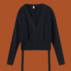 Childrens Dance Sweater Long Sleeve with Belt Autumn Winter Ballet Practice Costume Girls Dance Jacket Shoulder Pad