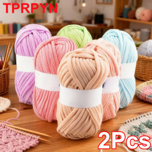 2Pcs T Shirt Crochet line Thick Soft Cloth Yarn for Hand Knitting Crocheting Woven Handbag Blanket mat slipper Thick Flat thread