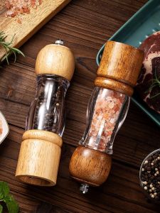 Bình Xay Gia Vị Bằng Gỗ Thực Tế Trong Suốt Hạt Tiêu Hạt Tiêu Thịt Bò Mì Đồ Dùng Nhà Bếp Đồ Dùng Cắm Trại Xoay Bằng Tay Bình Đựng Gia Vị