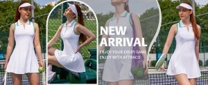 CHARMO Tennis Dress Tennis Golf Dresses with Built in Shorts and Pockets Polo Collar Zipper Athletic Dresses