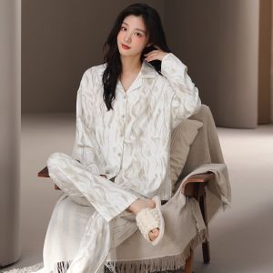 MiiOW | ชุดนอนผู้หญิงผ้าฝ้ายแท้แขนยาว ชุดอยู่บ้านนุ่มสบาย ฤดูใบไม้ร่วง/ฤดูหนาว เสื้อคลุมคาร์ดิแกนเปิด ชุดนอนผู้หญิง MiiOW Cat Lady