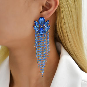 Shiny Glass Long Tassel Crystal Chain Drop Dangle Earrings For Women Luxury Elegant Party Wedding Femme Jewelry Ear Accessories