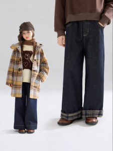 MUCMUKN | Two-way Wear Retro Check Flannel Jeans Girls Winter